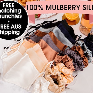 100% Pure Mulberry Silk Fitted Face Mask Free Scrunchies & Australia Shipping, Anti-Acne, Adjustable Breathable/ Reusable Organic Covering image 1