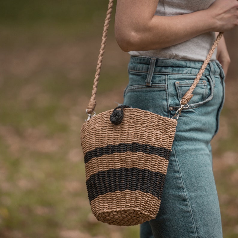 Natural Cross Body Straw Bag, Hand Woven Rattan Handbag, Sustainable Bohemia Wicker Summer Beach Clutch, Seagrass Shoulder Eco Tote Gift image 5