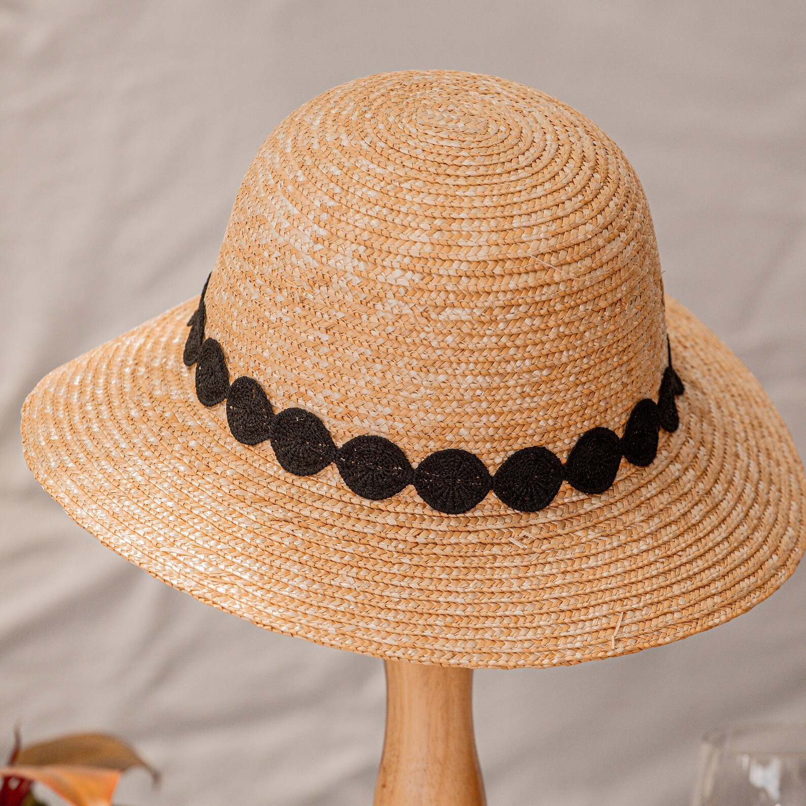 Natural hand Woven Rattan Classic Hat Black Ribbon Travel Etsy España