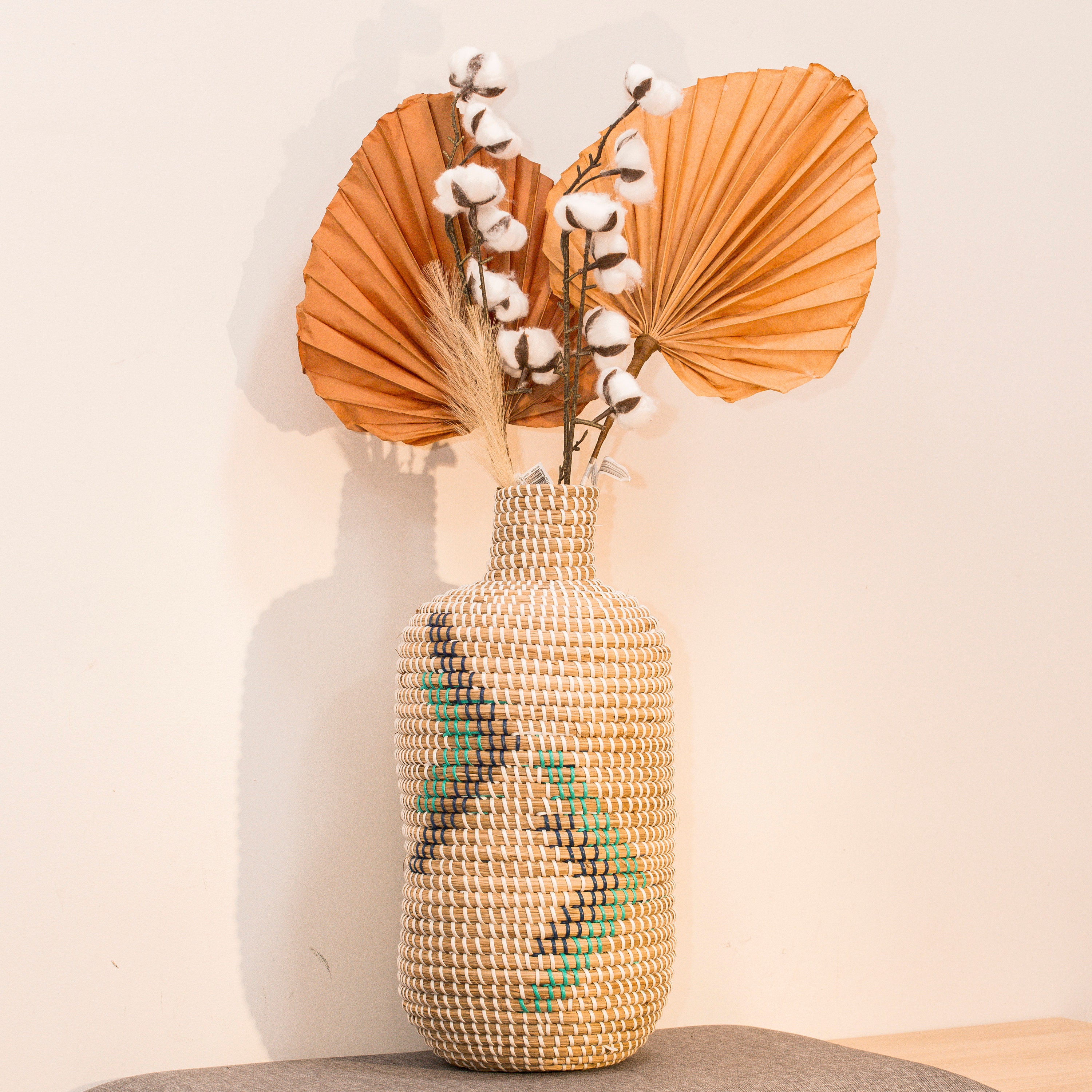 Vintage Hand Woven Seagrass Floor Vase Coastal