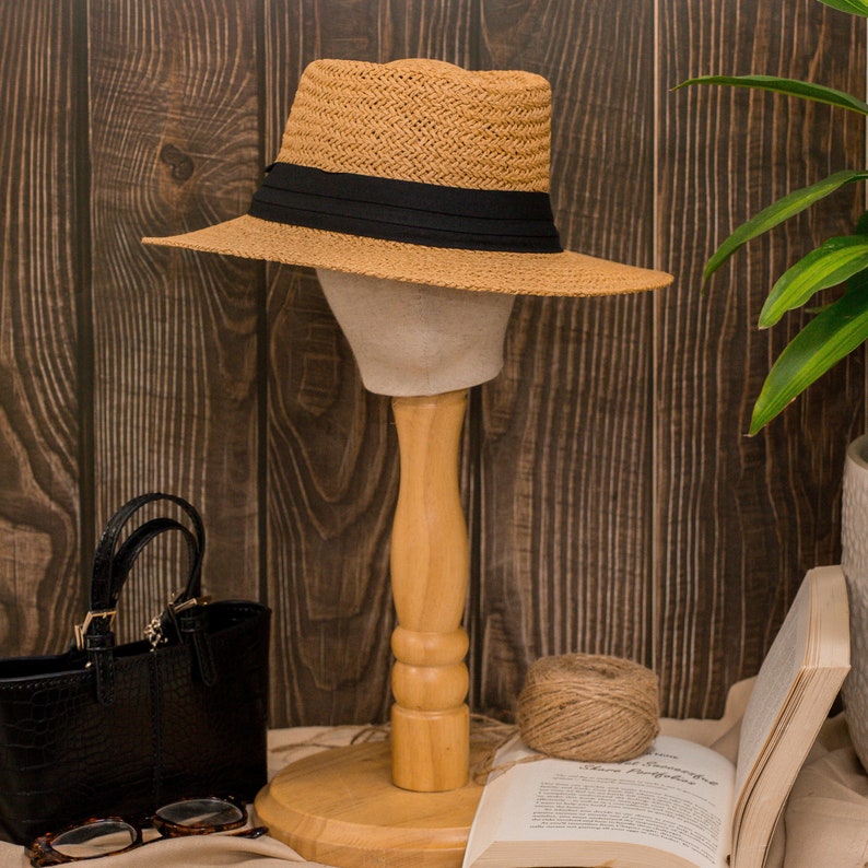 Cloche Straw Boater Wide Brim Hat Ribbon Band, Vintage Retro Elegant Fedora Floppy Rattan Hat Boho Chic Summer Travel Woman Seagrass Sun Hat image 7