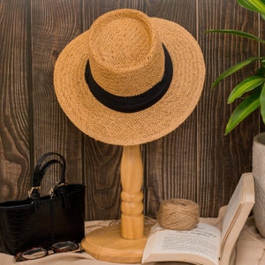 Cloche Straw Boater Wide Brim Hat Ribbon Band, Vintage Retro Elegant Fedora Floppy Rattan Hat Boho Chic Summer Travel Woman Seagrass Sun Hat image 8