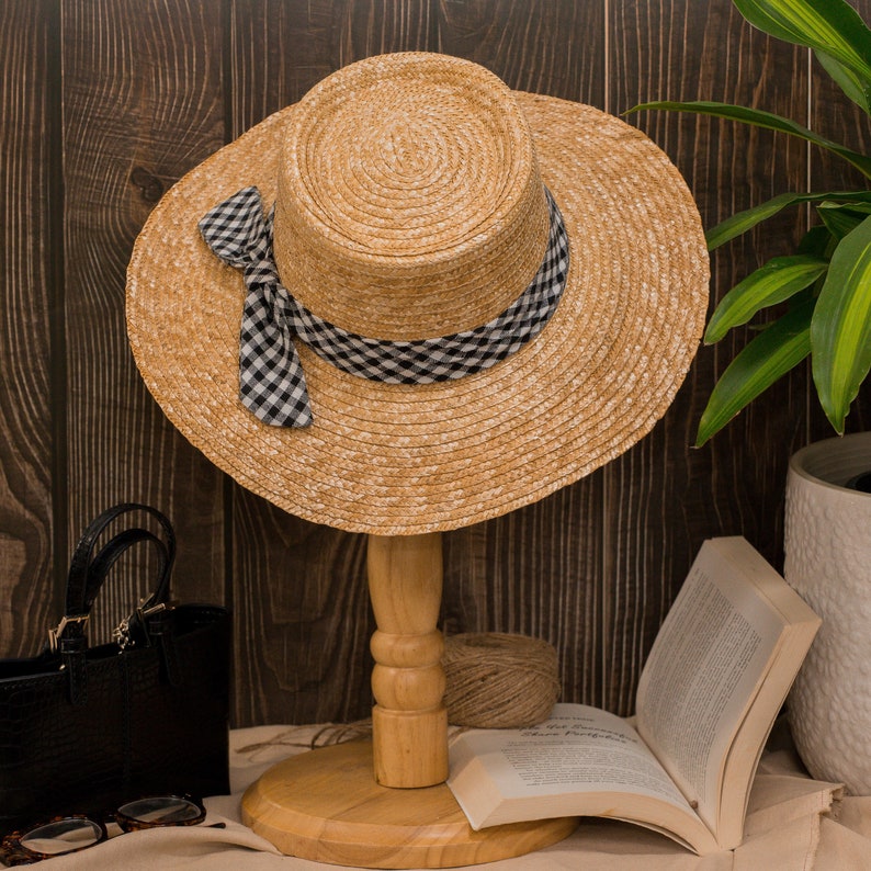 Cloche paja barco ancho ala sombrero afijado banda, Vintage Retro elegante disquete ratán sombrero Boho Chic verano mujer Seagrass sun sombreros imagen 5