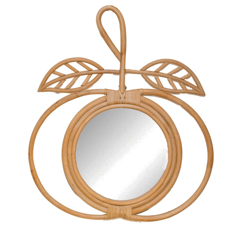 60cm Apple Design Boho Round Rattan Framed Mirror, Natural Hand Woven Wicker, Vintage Handmade Wall Mount Hanging Decor, Hampton Display image 8