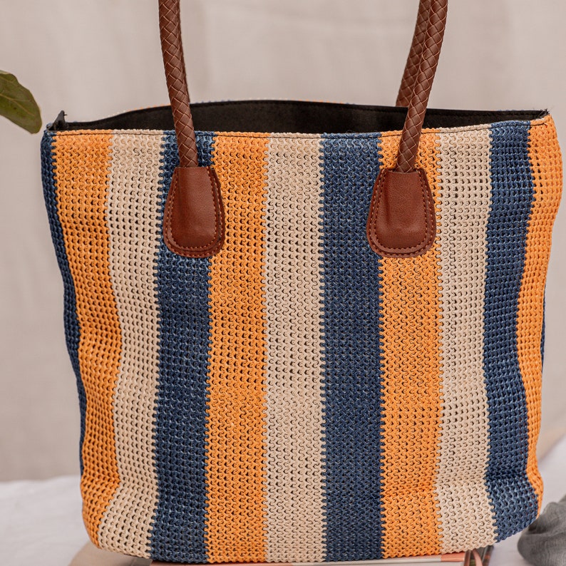 Sustainable Natural Straw Carry Bag, Hand Woven Wicker Basket, Boho Rattan Market Handbag, Beach Handmade Vegan Leather Handle Summer Bags image 7