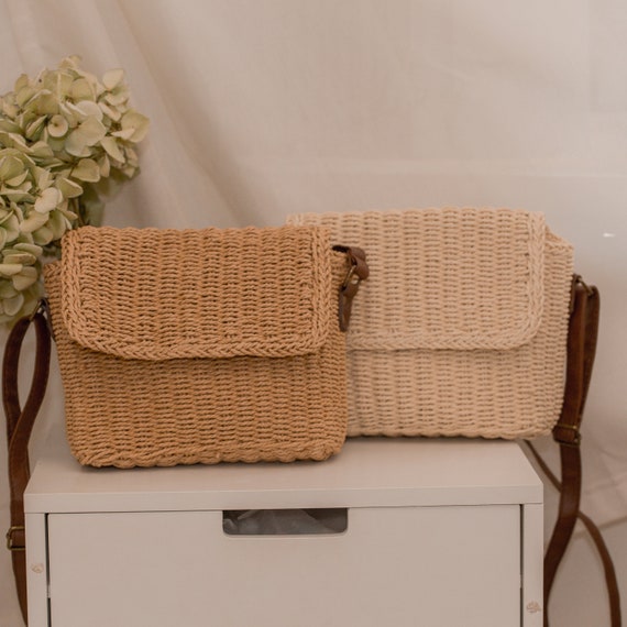 Natural Straw Messenger Bag & Strap Hand Woven Wicker Etsy