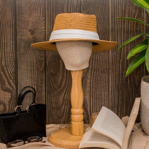Cloche Straw Boater Wide Brim Hat Ribbon Band, Vintage Retro Elegant Fedora Floppy Rattan Hat Boho Chic Summer Travel Woman Seagrass Sun Hat image 2