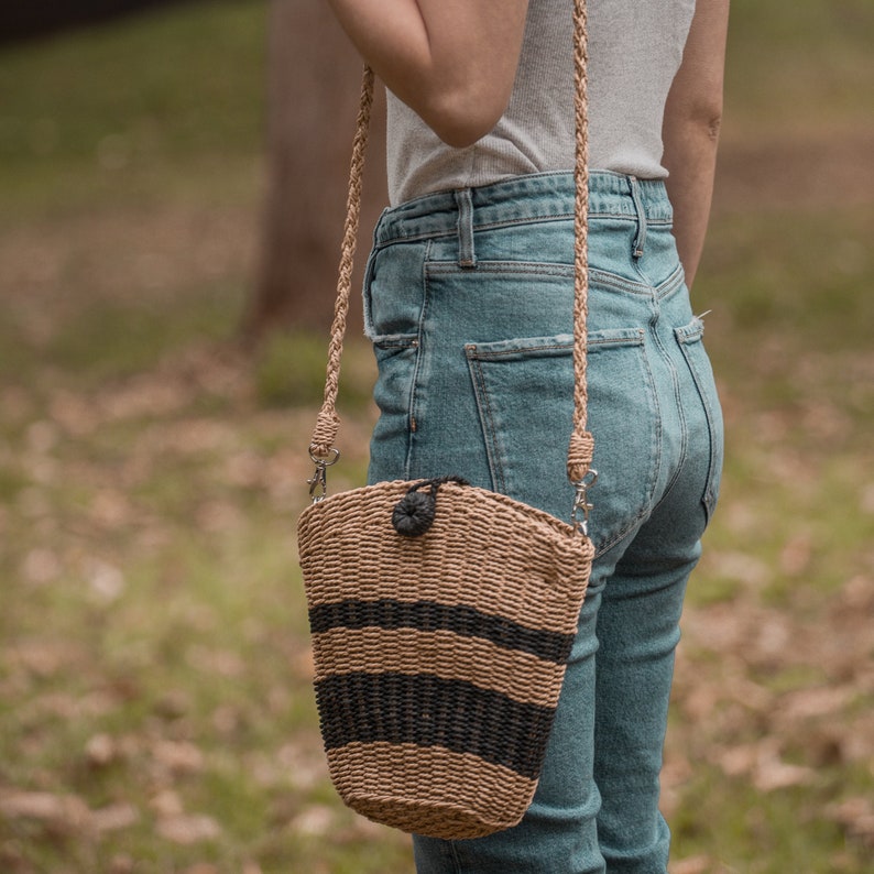 Natural Cross Body Straw Bag, Hand Woven Rattan Handbag, Sustainable Bohemia Wicker Summer Beach Clutch, Seagrass Shoulder Eco Tote Gift image 4