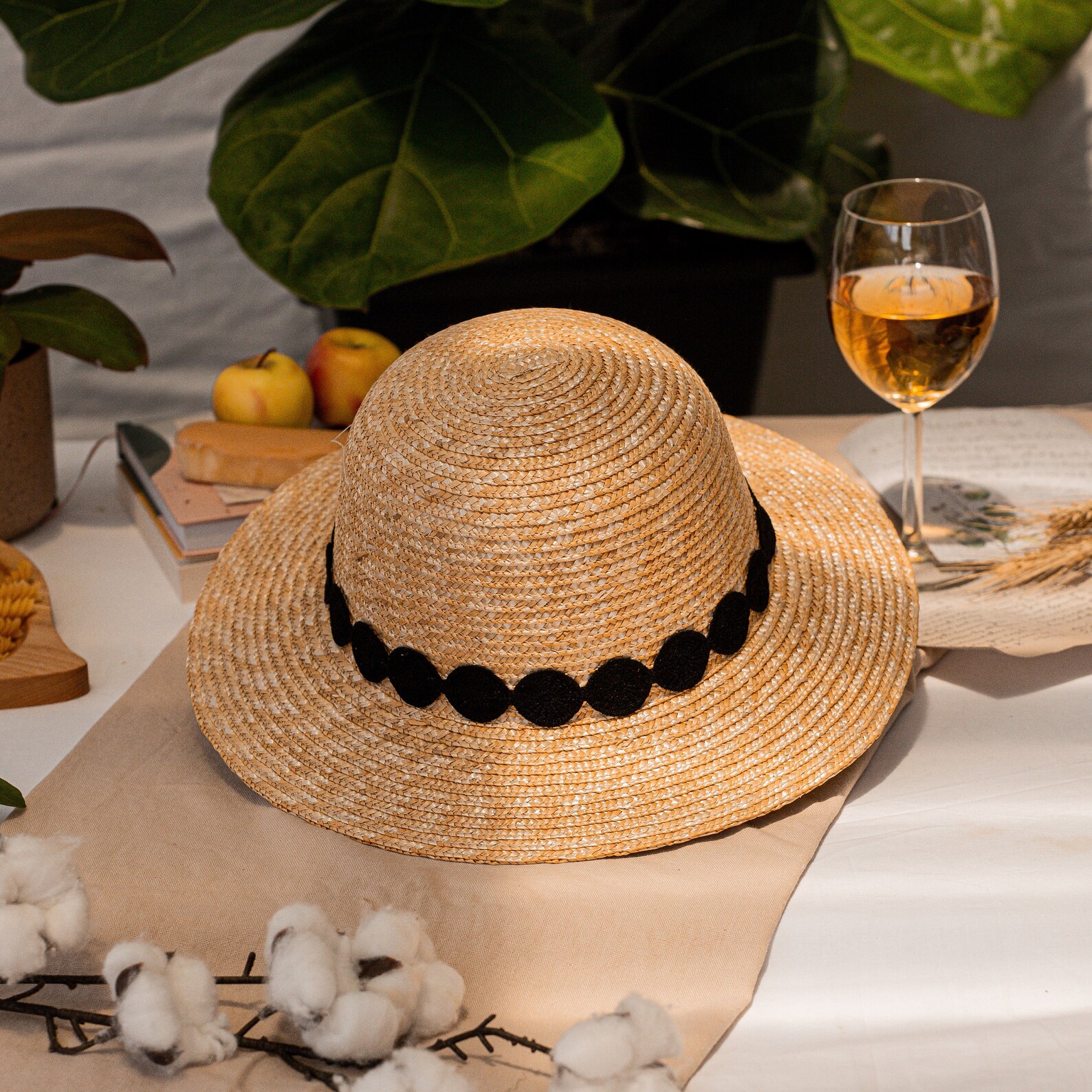 Natural hand Woven Rattan Classic Hat Black Ribbon Travel Etsy España