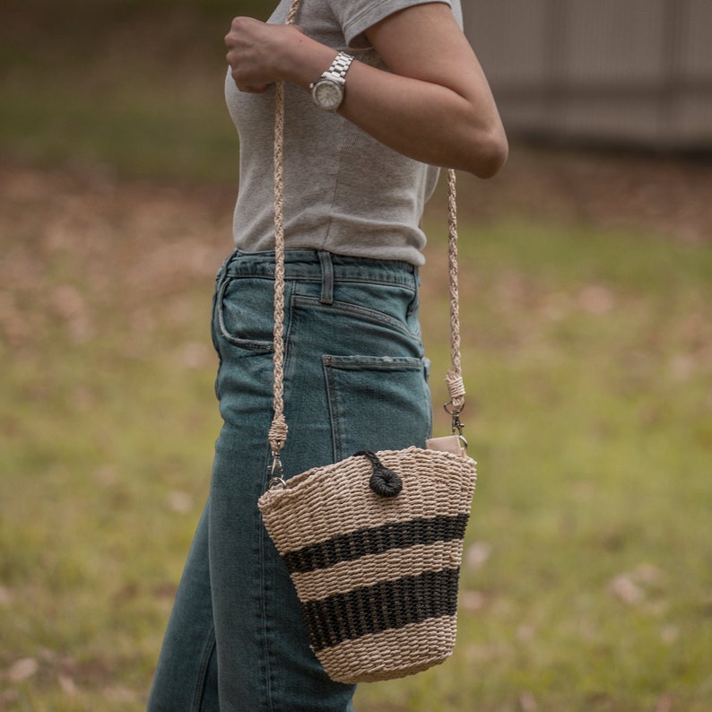 Natural Cross Body Straw Bag, Hand Woven Rattan Handbag, Sustainable Bohemia Wicker Summer Beach Clutch, Seagrass Shoulder Eco Tote Gift image 6