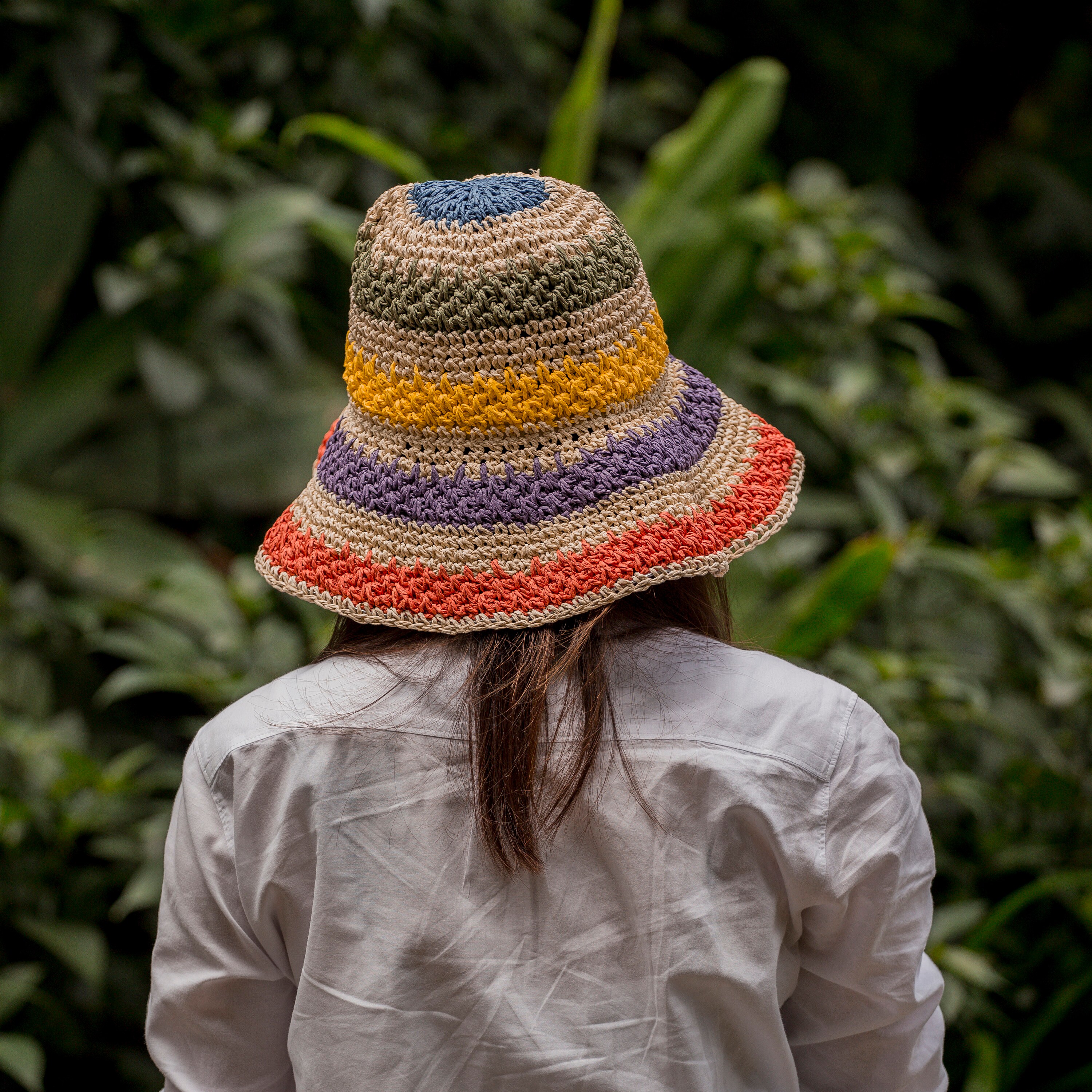 Hand Woven Crochet Straw Rainbow Bucket 