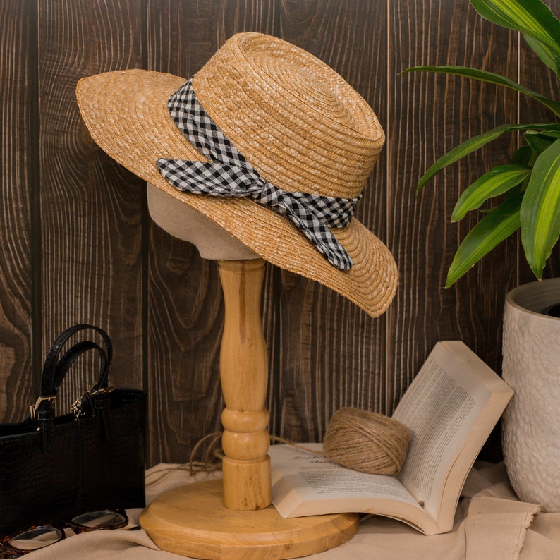 Cloche paja barco ancho ala sombrero afijado banda, Vintage Retro elegante disquete ratán sombrero Boho Chic verano mujer Seagrass sun sombreros imagen 7
