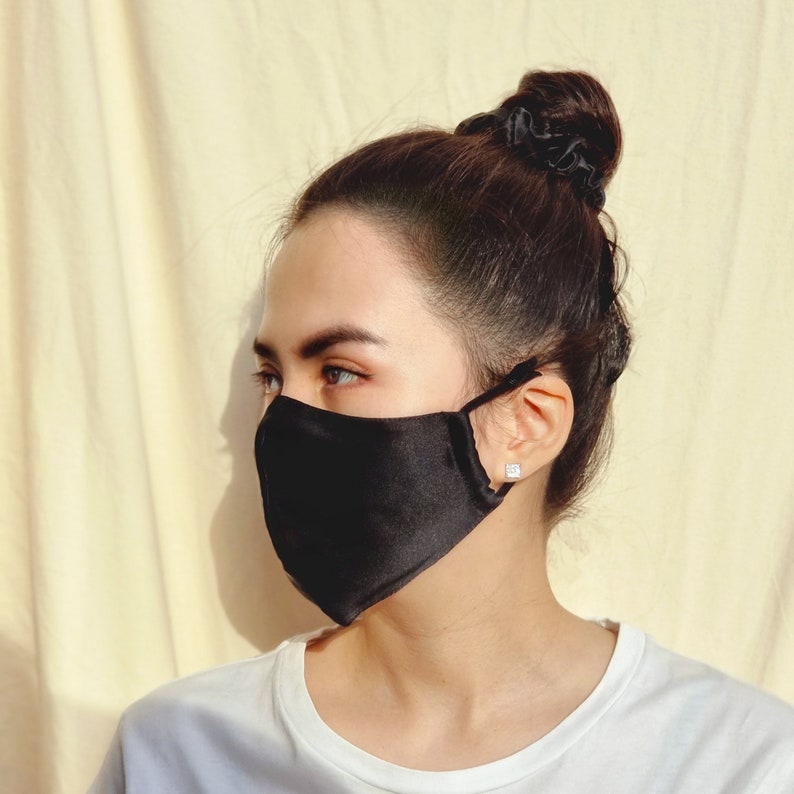 100% Pure Mulberry Silk Fitted Face Mask Free Scrunchies & Australia Shipping, Anti-Acne, Adjustable Breathable/ Reusable Organic Covering image 10