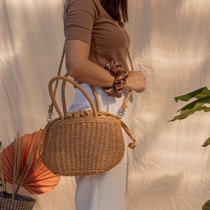 Handmade Crochet Market Macrame Bag, French Farmer Knitted Rope Shopping Handbag, Woven Mesh Reusable Shoulder Bag Eco Cotton Net Beach Tote image 10