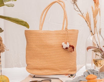 Straw Carry Big Beach Bag | Hand Woven Natural Rattan Boho Market Carry Handbag, Vintage Summer Bag, Casual Seagrass Tote