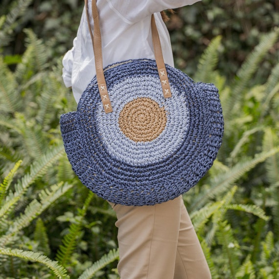 Girasol redondo rafia natural bolso Boho mano - Etsy