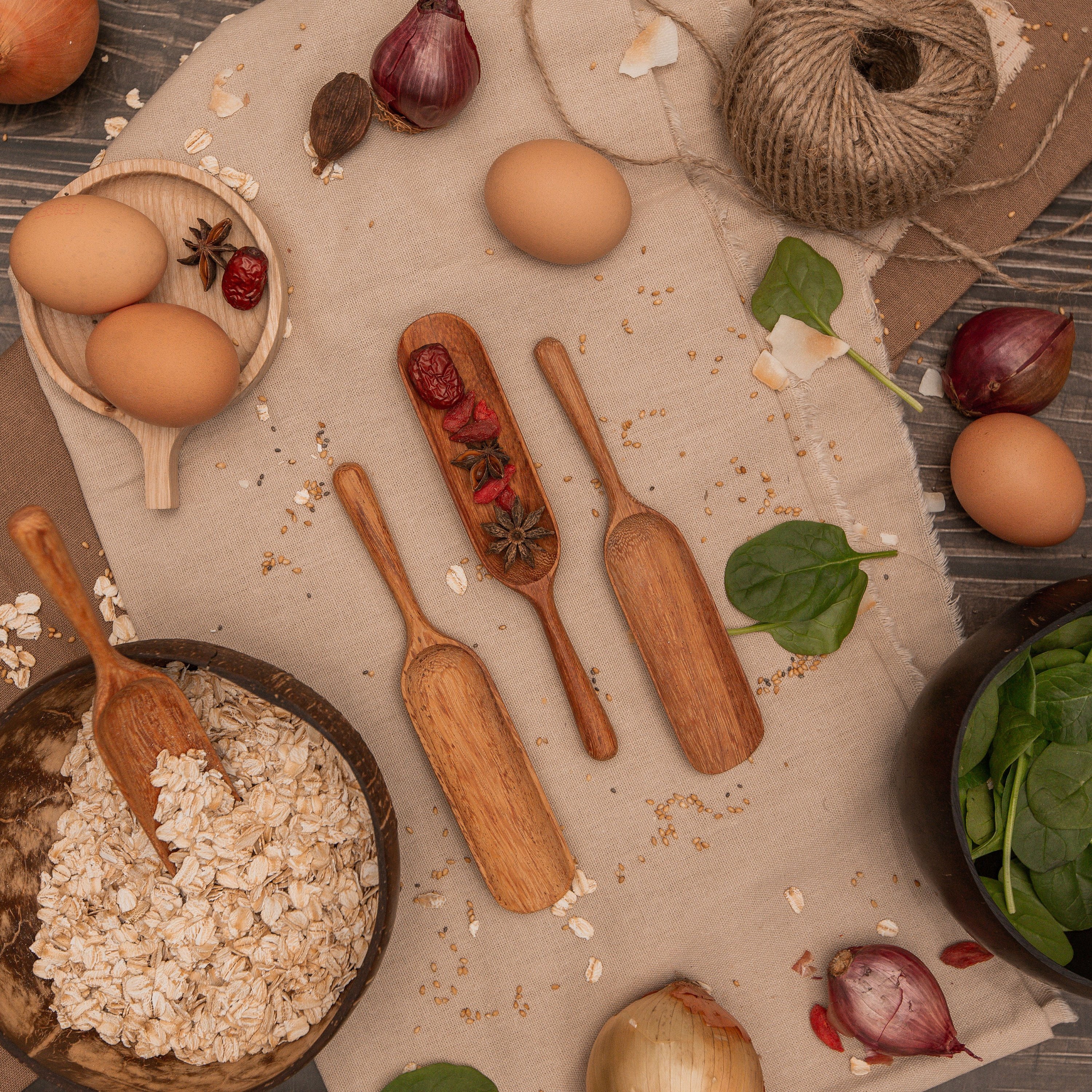 cuillère en bois condiment, ustensiles de cuisine biologiques sculptés à la main, vaisselle naturel fabriquée, cuillères service vintage faites