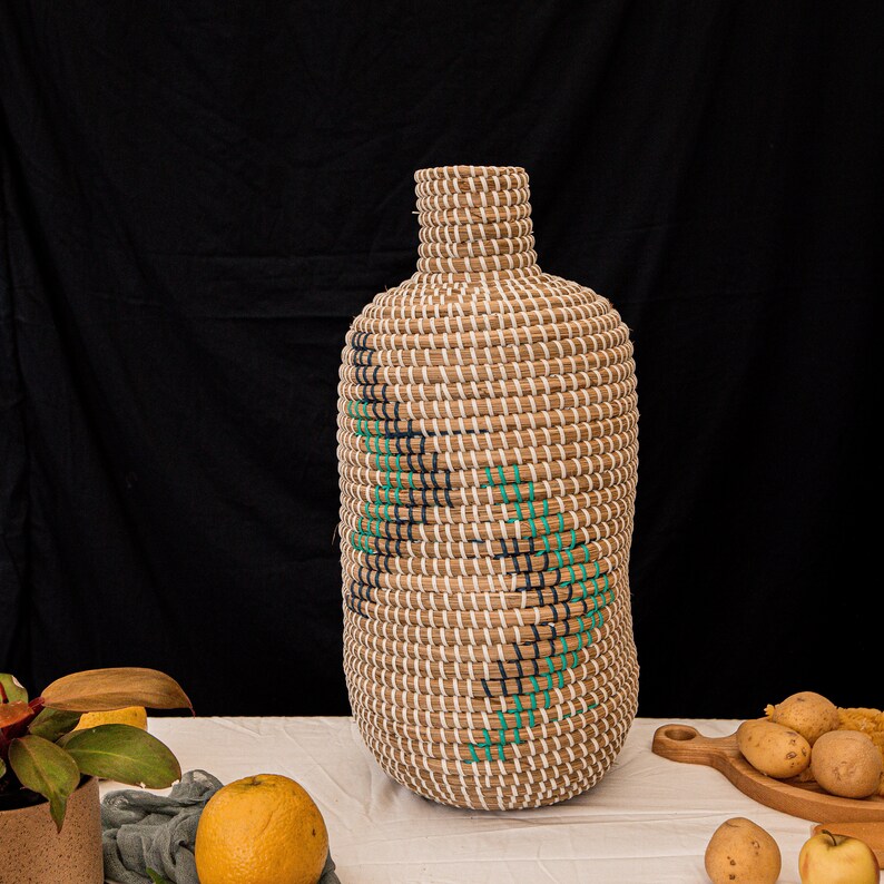 Vintage Hand Woven Seagrass Floor Vase Boho Handmade Natural Etsy