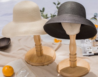 Raffia Straw Bell Shaped Hat Sun Beach Rattan Hats French Retro Vintage Elgant Women Sunshade Ladies Summer Seagrass Protection Black Beige