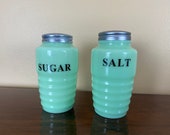 Jadeite Reproduction Ribbed Salt and Sugar Shaker Jadite