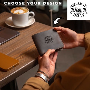 Cartera de escritura a mano / Cartera de cuero para hombres / Regalos de billetera personalizados / Regalo de escritura a mano para él / Cartera grabada