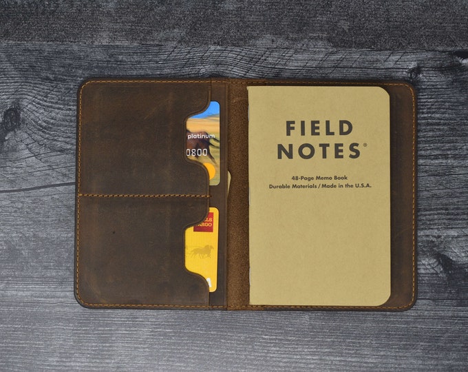 CAMEL Color - Field Notes Leather Cover - Journal Cover - Crazy Horse Personalized Leather Field Notes Wallet, Field Notes Cover