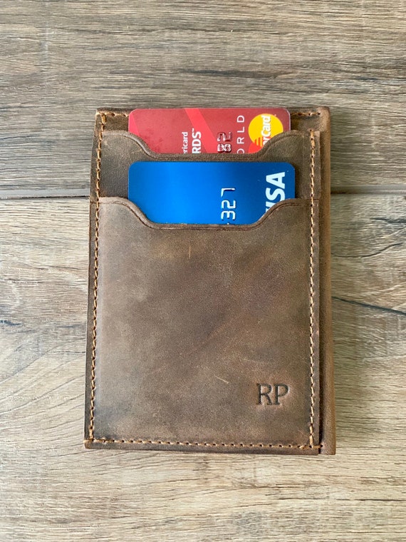Slim Leather Wallet MONOGRAMMED GROOMSMEN GIFT Leather | Etsy