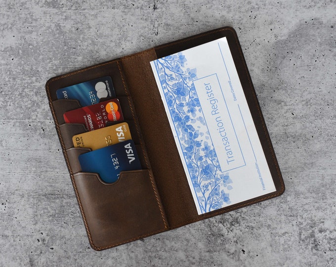 Personalized Leather Checkbook Cover, Pocket, Wallet, Checkbook Cover, Engraved Checkbook Cover, Check Book Cover - MLG013