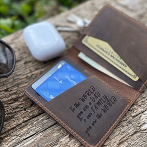 CARTERA DE CUERO con 3 ranuras para tarjetas / Cartera de cuero minimalista / Cartera de cuero para hombre / Regalos personalizados / Regalo personalizado para PAPÁ