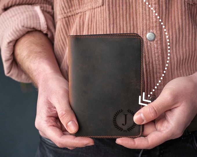 Field Notes Leather Cover - Journal Cover - Crazy Horse, Personalized Leather Field Notes Wallet, Personalized Leather Notes Cover - MLG012