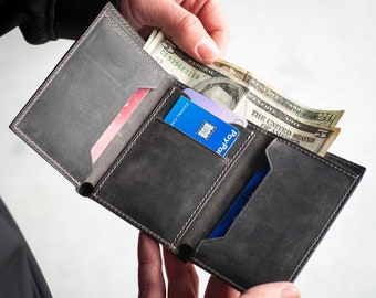 Personalized Leather Trifold Wallet: Slim Minimalist Engraved Wallet