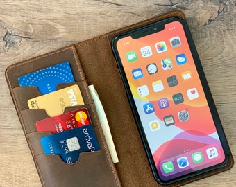 Engraved Leather iPhone 12 Mini Wallet Case: Personalized Card Holder