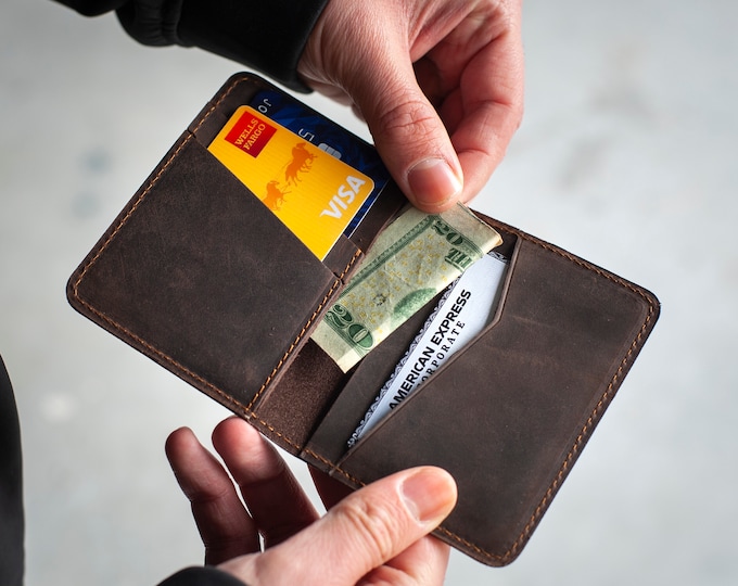LEATHER WALLET with 3 card slots | Minimalist Leather Wallet | Mens Leather Wallet | Personalized Gifts | Personalized Gift for DAD
