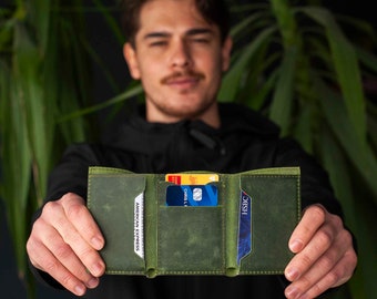 Personalized Leather Trifold Wallet: Minimalist Engraved Wallet