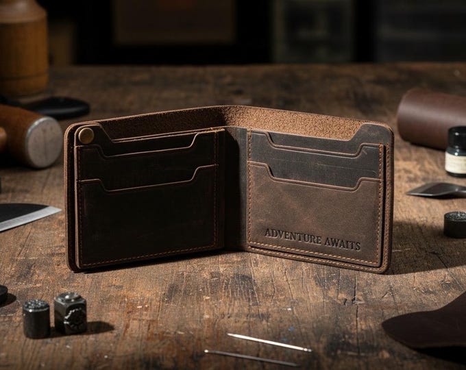 Personalized Leather Bifold Wallet: Minimalist Engraved Wallet