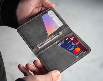 Personalized Minimalist Leather Wallet: Slim Front Pocket Bifold