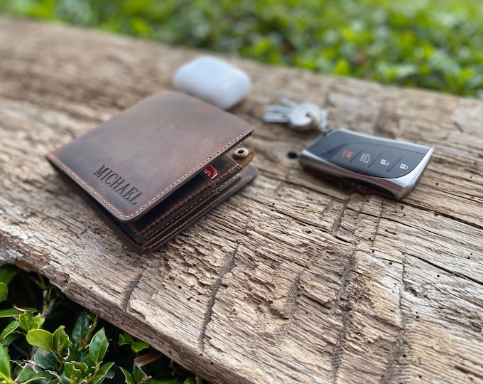 Personalized Leather Wallet for Men - Holds Eight Cards - Custom Men's Wallet
