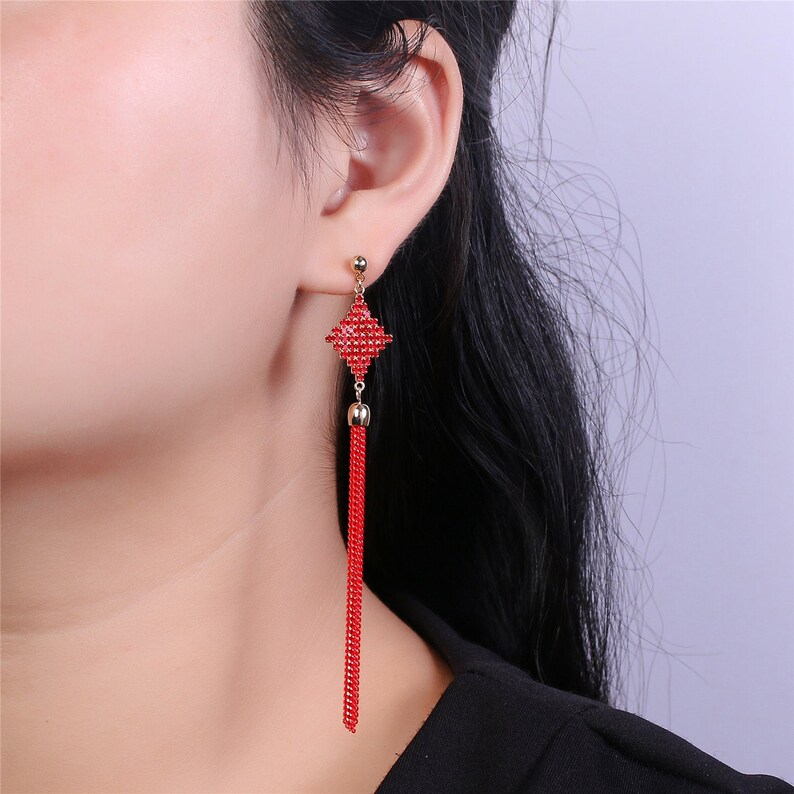 Lovely Red Studs Earrings Crystal Red Diamond Stud Drop Earring Dainty Crystal Earring CZ Stone