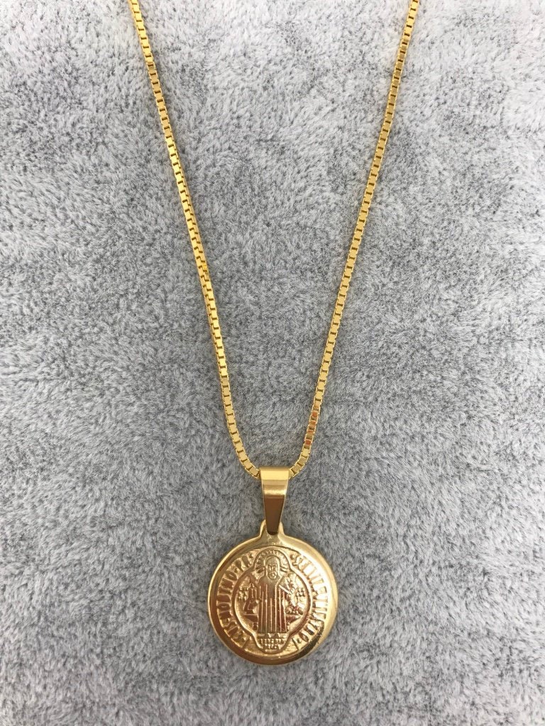 24K Gold Filled Stainless Steel Saint Medallion Necklace | Etsy