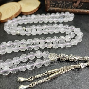 Luxury Crystal Quartz Tasbih, Turkish Prayer Beads, 99 Islamic Misbaha, Real Gemstone Worry Beads, 8 mm Najaf Stone Tesbih, Muslim Gift