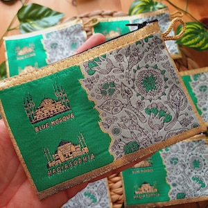 Cartera auténtica de Santa Sofía, monedero turco verde, cartera de la Mezquita Azul de Estambul, cartera otomana hecha a mano, regalo musulmán de Ramadán, bolso bohemio