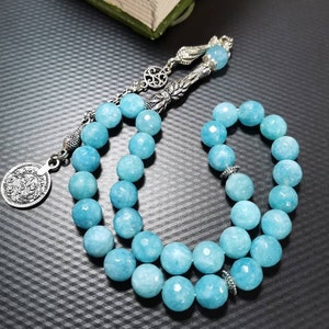 Blue Quartz Tasbih, 33 pcs Tesbih, 10 mm Islamic Misbaha,  Big Size Tasbeeh, Gift for Him, Worry Beads, Turkish Prayer Beads, Sufi Rosary