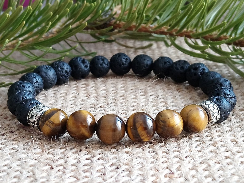 Energy Balance natural stone Men Bracelet Natural Black Onyx with Tiger eye