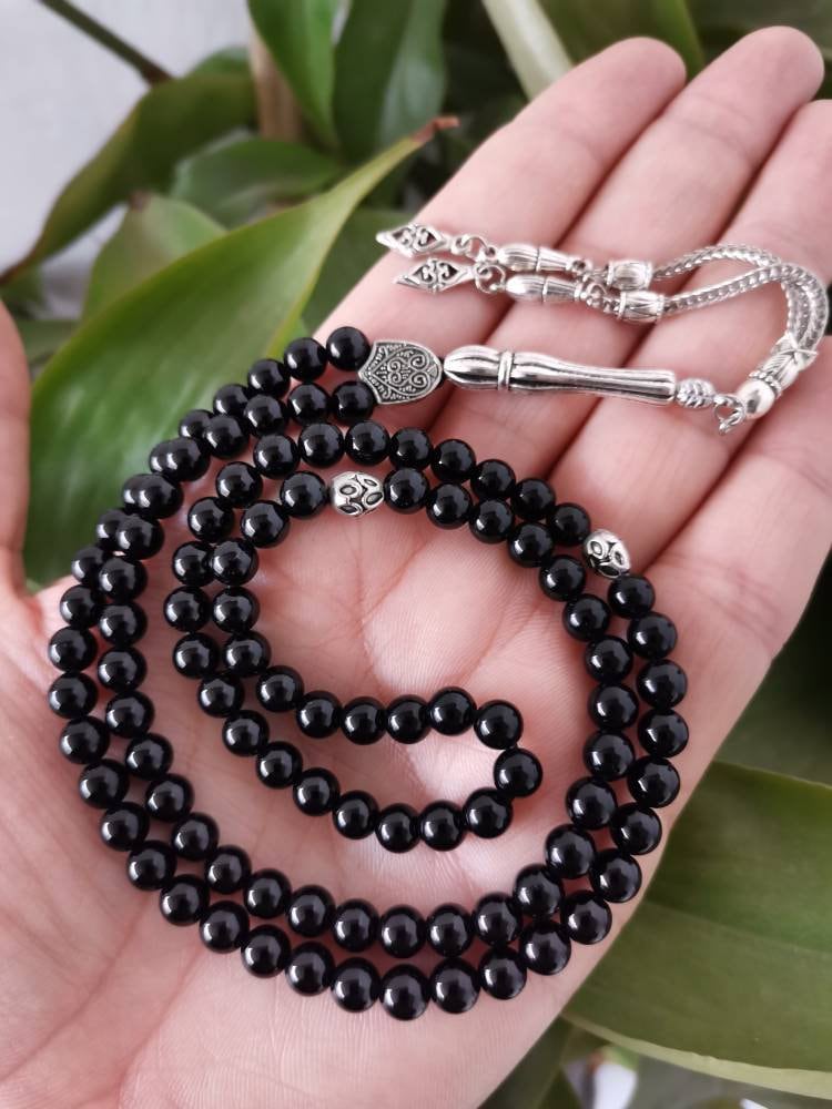 Black Onyx Tasbih: 99 Islamic Misbaha, 6 Mm Small Beaded Rosary
