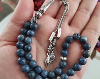 Rare Blue Coral Tasbih, Luxury Gift for Muslim, Turkish Prayer Beads, 33 pcs Islamic Misbaha, Natural Coral Rosary, Top Quality Tasbeeh