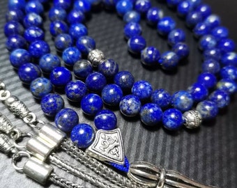 Lapis-lazuli Tasbih de qualité AAA 99, chapelet soufi musulman, misbaha islamique de 6 mm, soucis Tesbih, salat al tasbeeh, perles de prière turques bleues