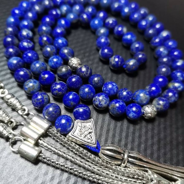 Lapis-lazuli Tasbih de qualité AAA 99, chapelet soufi musulman, misbaha islamique de 6 mm, soucis Tesbih, salat al tasbeeh, perles de prière turques bleues