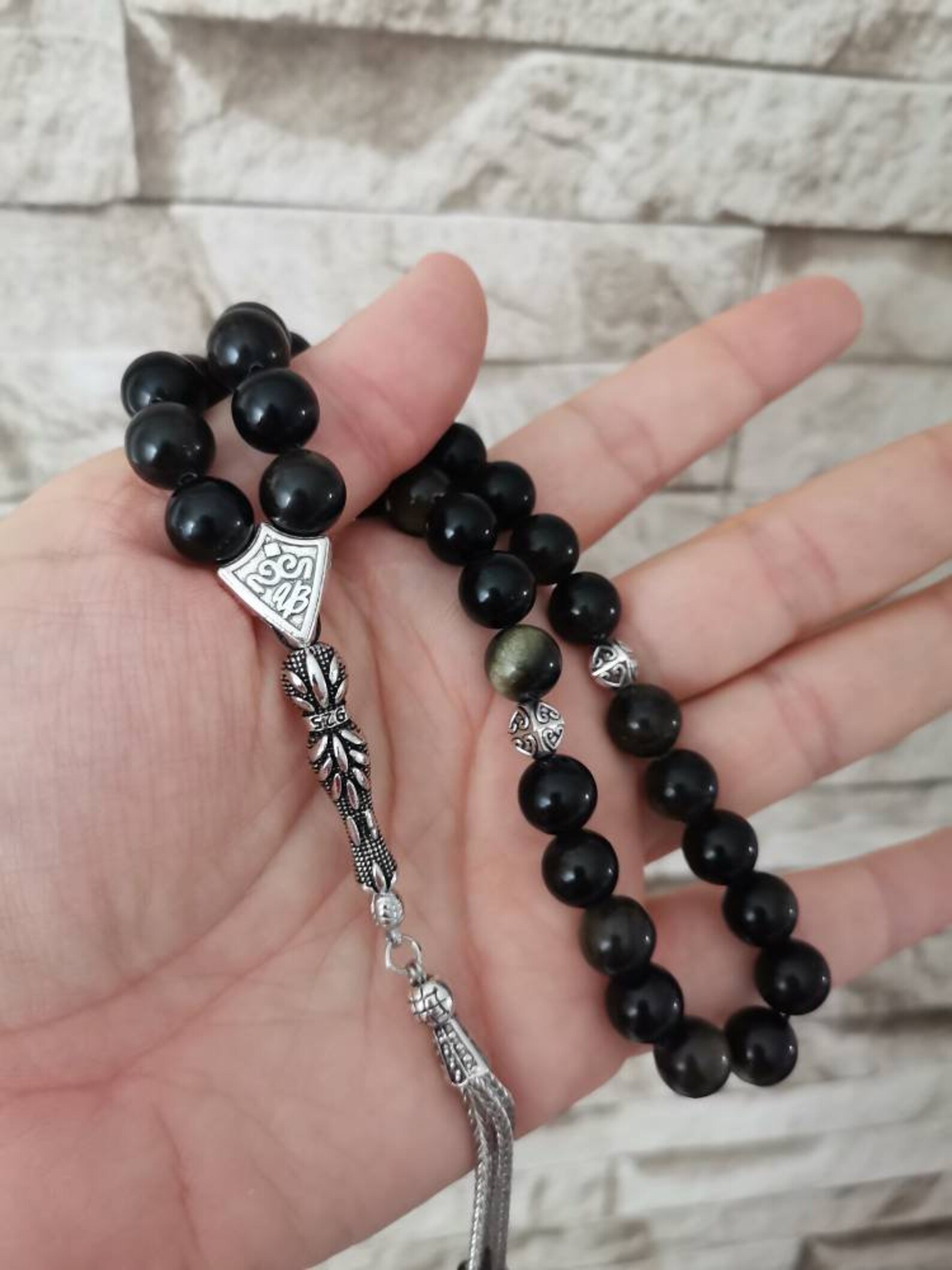 Obsidian Tasbih 33 pcs Black Tesbih Big Size Rosary Gift | Etsy