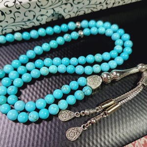 Turquoise Tasbih, 99 Islamic Misbaha, Blue Firuza Tasbeeh, Sufi Muslim Gift, Turkish Prayer Beads, Natural Worry Beads, 6 mm Gemstone Tesbih