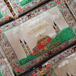Carteira autêntica de Istambul, porta-moedas turco, carteira estilo otomano, carteira turca autêntica azul, carteira Hagia Sophia, carteira grande
